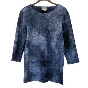 BonWorth Blue Shirt Size Xs Generous Fit Gold Sparkle Textured 3/4 Sleeve  